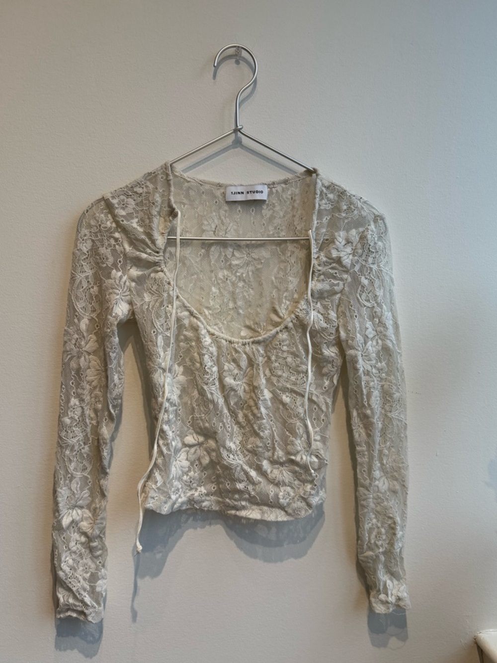 1Jinn Studio Sheer Lace Long Sleeve Scoop Neck Top